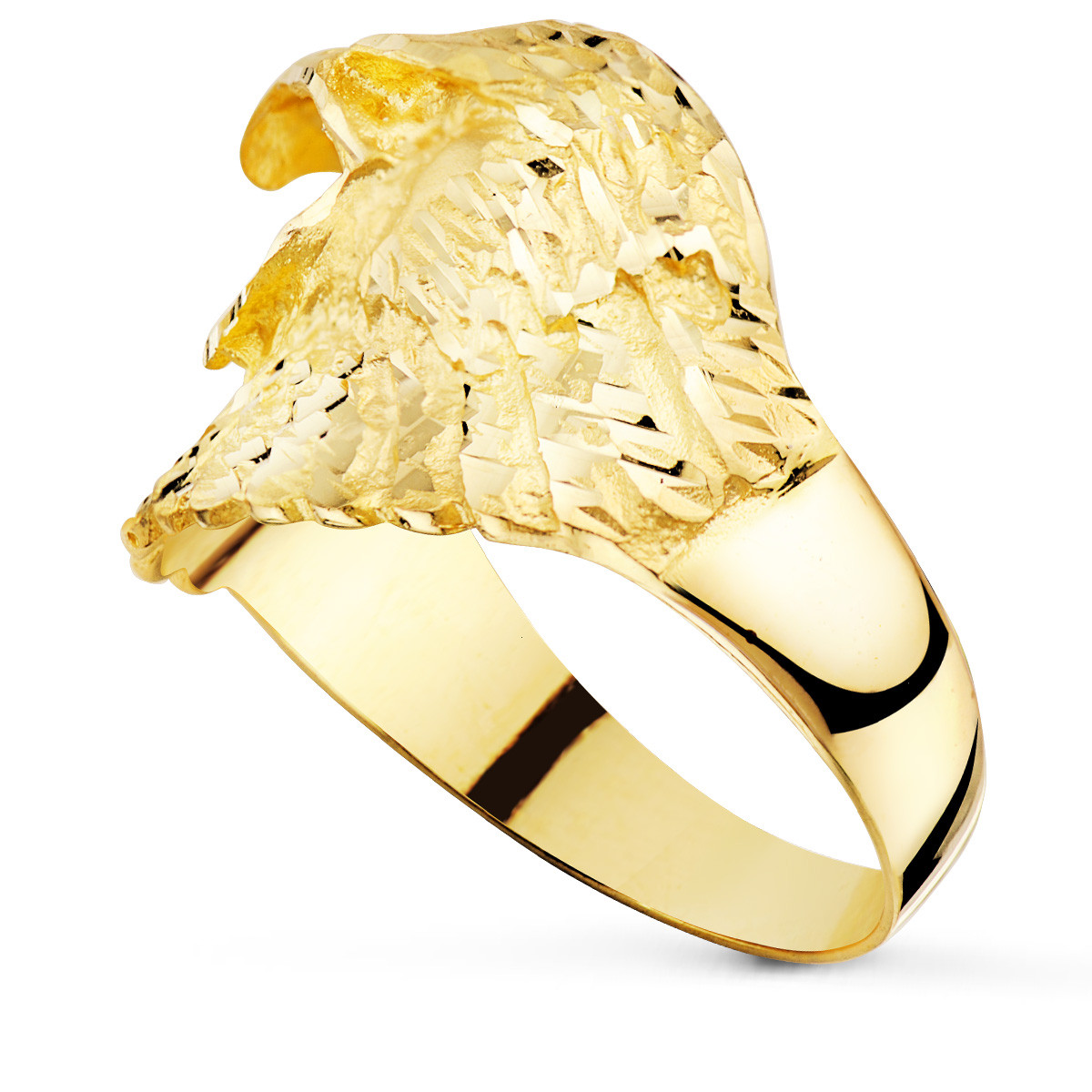 18K SELLO MACIZO ORO AMARILLO AGUILA CALVA AMERICANA TALLADA ANCHO 19 MM