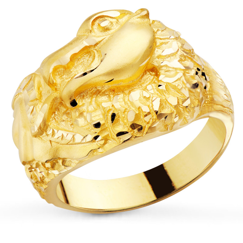 18K SELLO ORO AMARILLO MACIZO DRAGON TALLADO ANCHO 20 MM