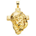 18K COLGANTE ORO AMARILLO CABEZA DE CRISTO  CON CRUZ TALLADA 40X30 MM
