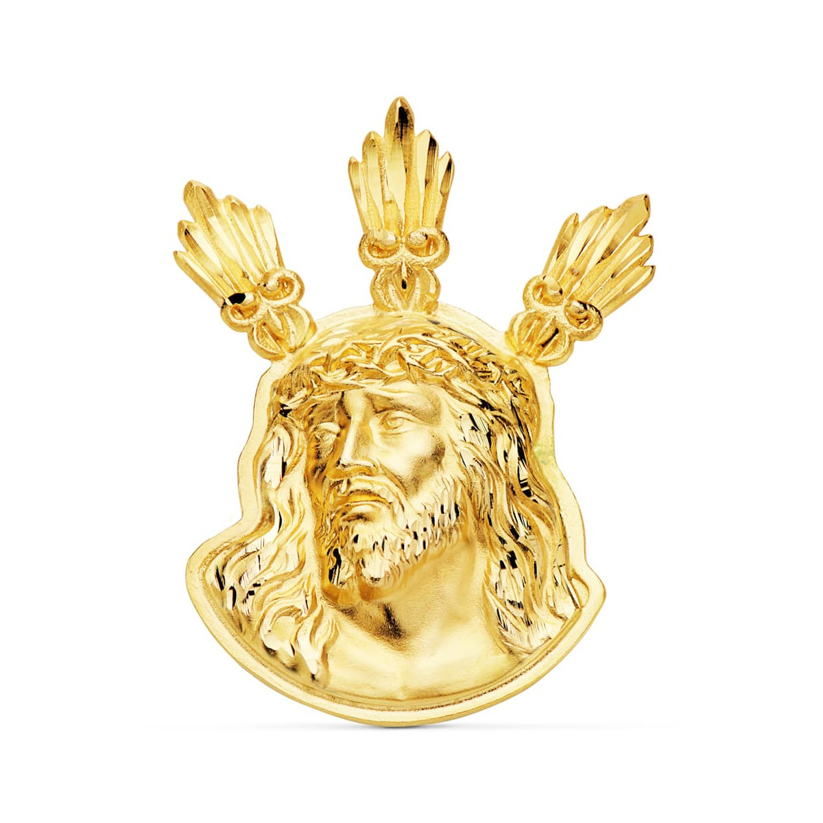 18K COLGANTE COLGANTE ORO AMARILLO CABEZA DE CRISTO  POTENCIAS 38X29 MM