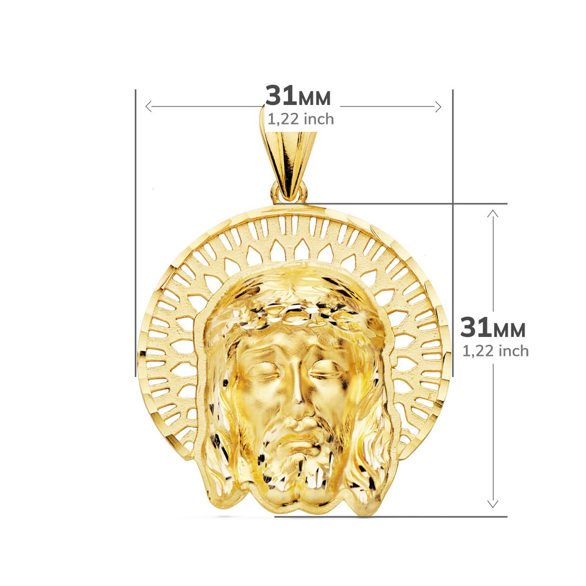 18K COLGANTE COLGANTE ORO AMARILLO CABEZA DE CRISTO  ORLA 31X31 MM