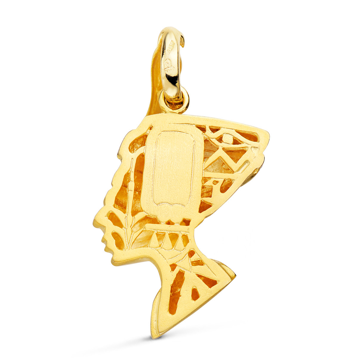 18K COLGANTE EGIPCIO ORO BICOLOR NEFERTITI PERFIL EN BRILLO 30X26 MM