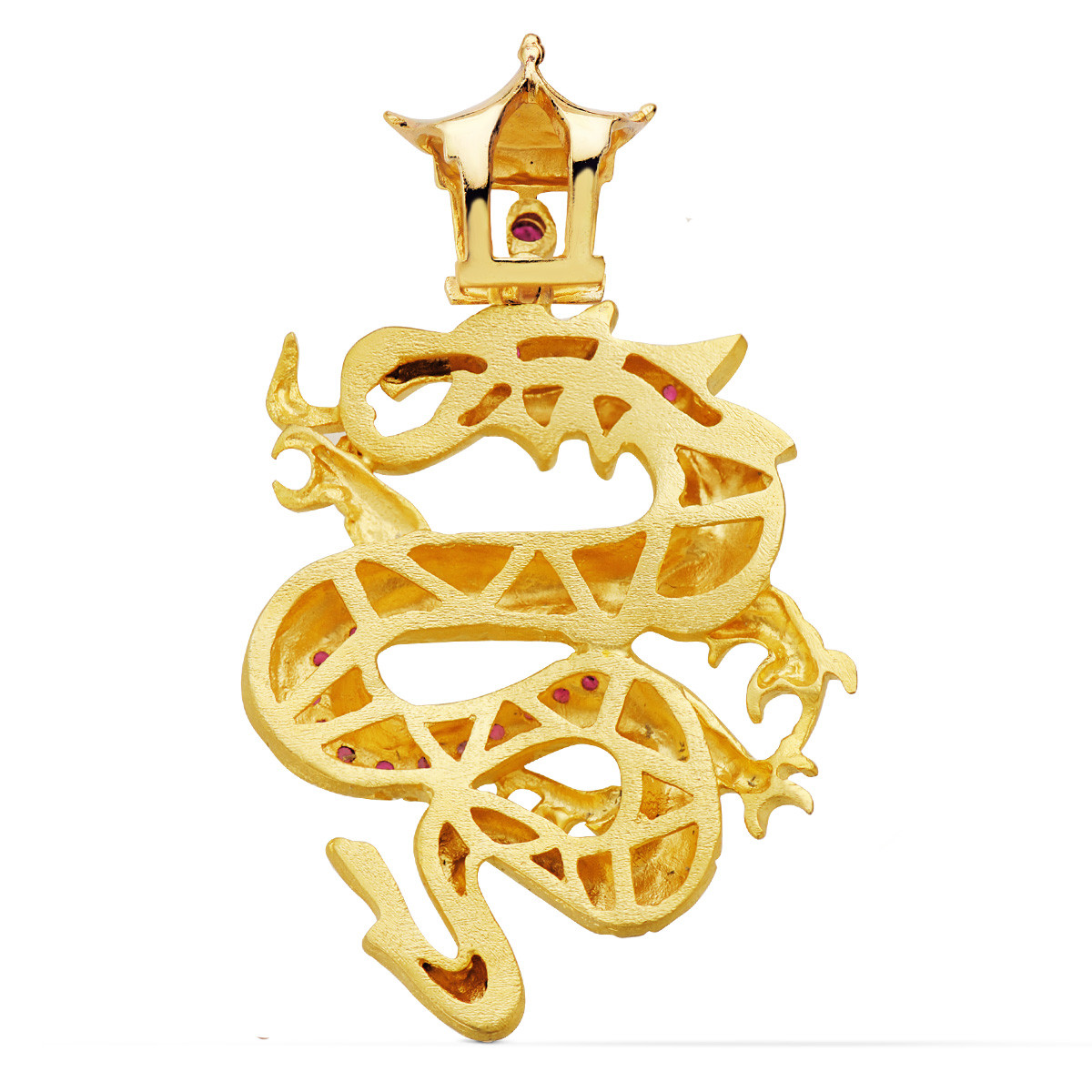 18K COLGANTE ORO AMARILLO DRAGON CON CIRCONITA ROJAS. 43X35 MM