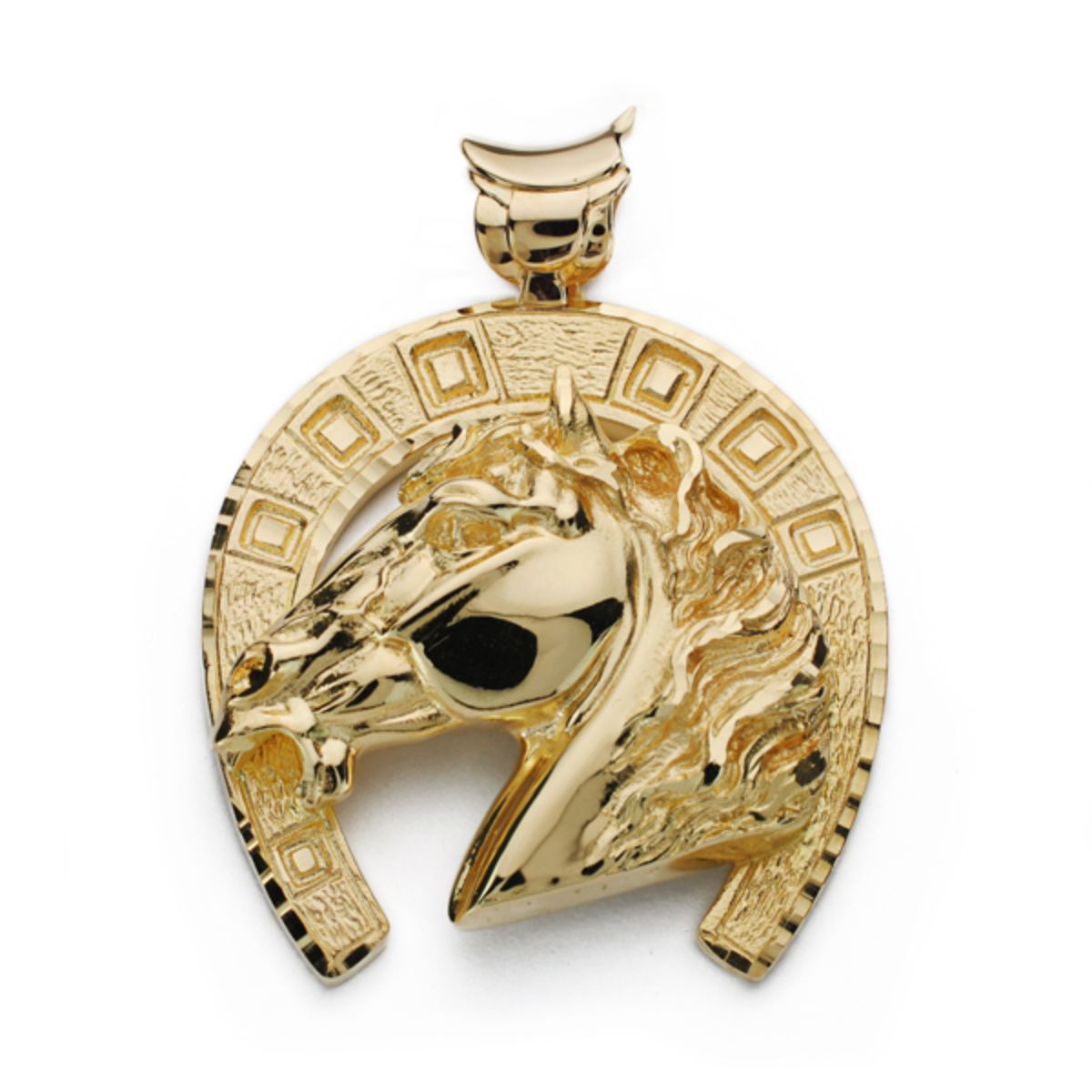 18K COLGANTE DE HERRADURA CON CABALLO ORO AMARILLO 50X44 MM