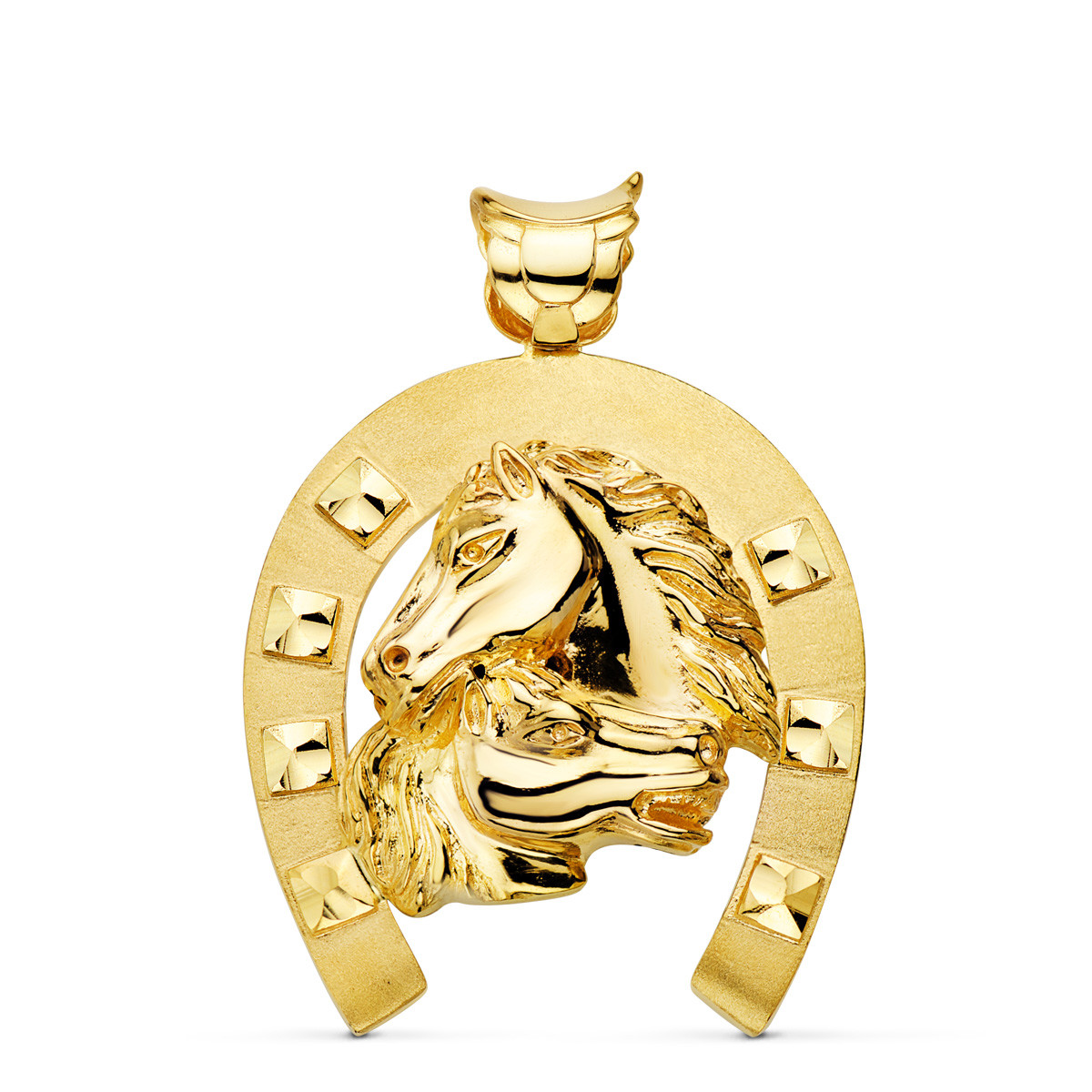 18K COLGANTE ORO AMARILLO HERRADURA CON CABALLOS 50X44 MM