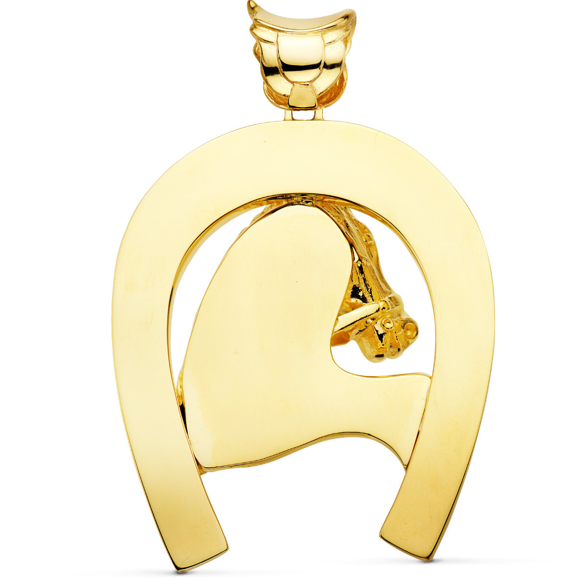 18K COLGANTE ORO AMARILLO HERRADURA CON CABALLO 60X50 MM