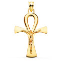 18K CRUZ DE LA VIDA EGIPCIA ORO AMARILLO SIN CRISTO EN BRILLO 40 X 30 MM