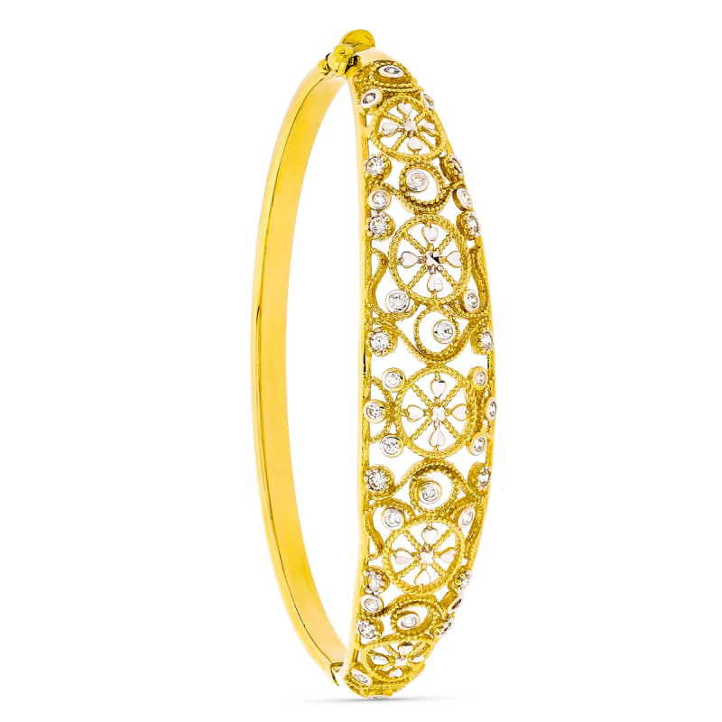 18K PULSERA RIGIDA FILIGRANA ORO BICOLOR CIRCONITAS