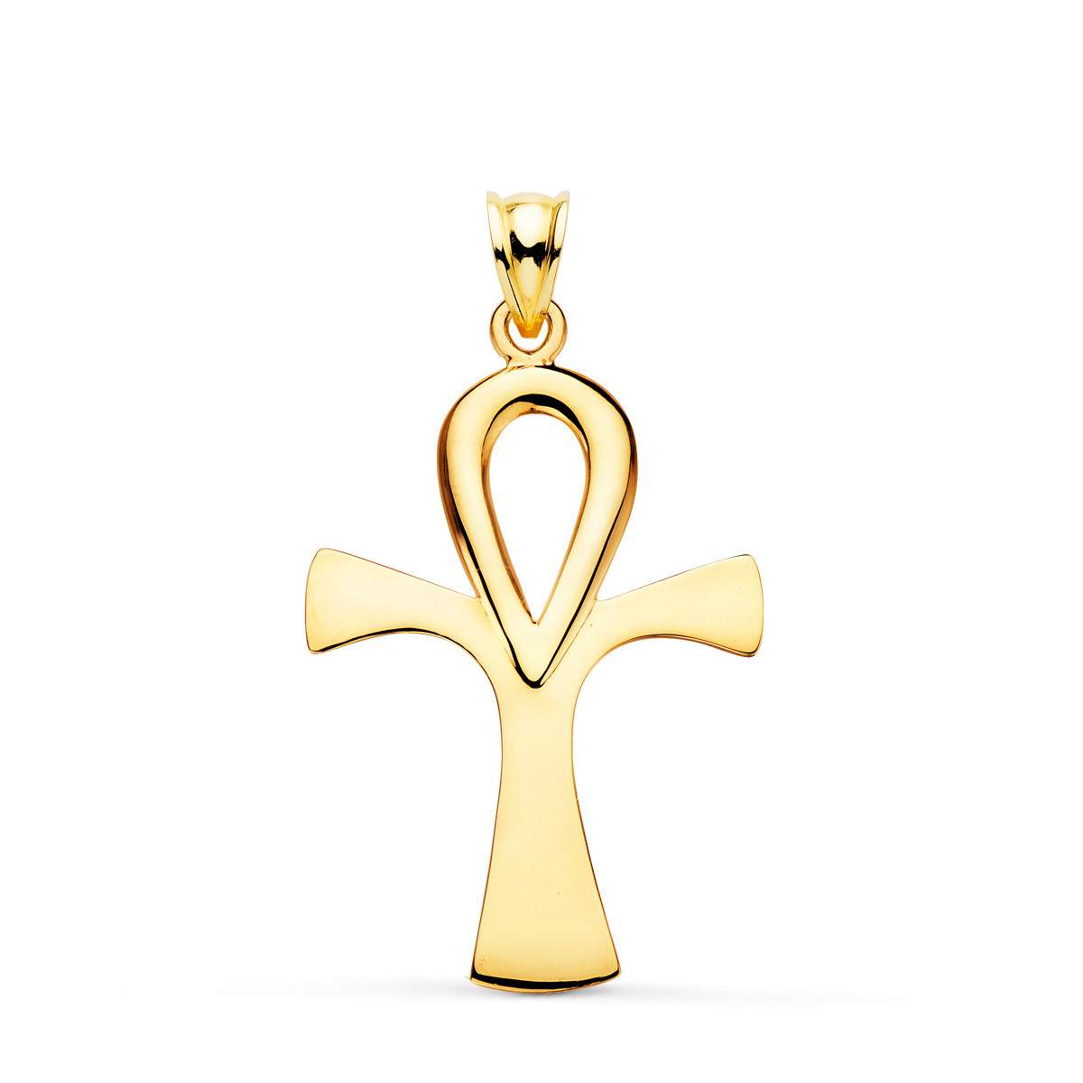 18K CRUZ DE LA VIDA EGIPCIA ORO AMARILLO SIN CRISTO EN BRILLO 36 X 23 MM AMULETO EGIPCIO ANKH