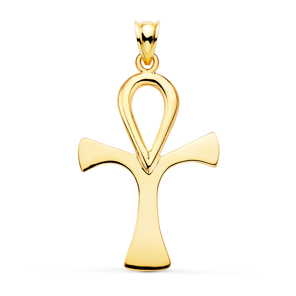 18K CRUZ DE LA VIDA EGIPCIA ORO AMARILLO SIN CRISTO EN BRILLO 40 X 30 MM AMULETO EGIPCIO ANKH.