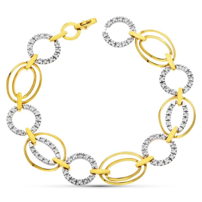 18K PULSERA ORO BICOLOR ESLABONES CIRCONITAS