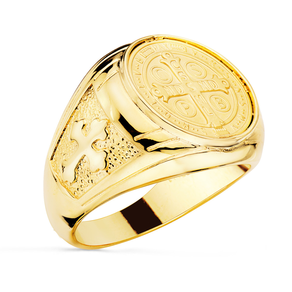 18K SELLO ORO AMARILLO CRUZ DE SAN BENITO 16 MM ANCHO 22 MM