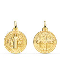18K MEDALLA ESCAPULARIO ORO AMARILLO SAN BENITO MONJE 18 MM MATIZADA