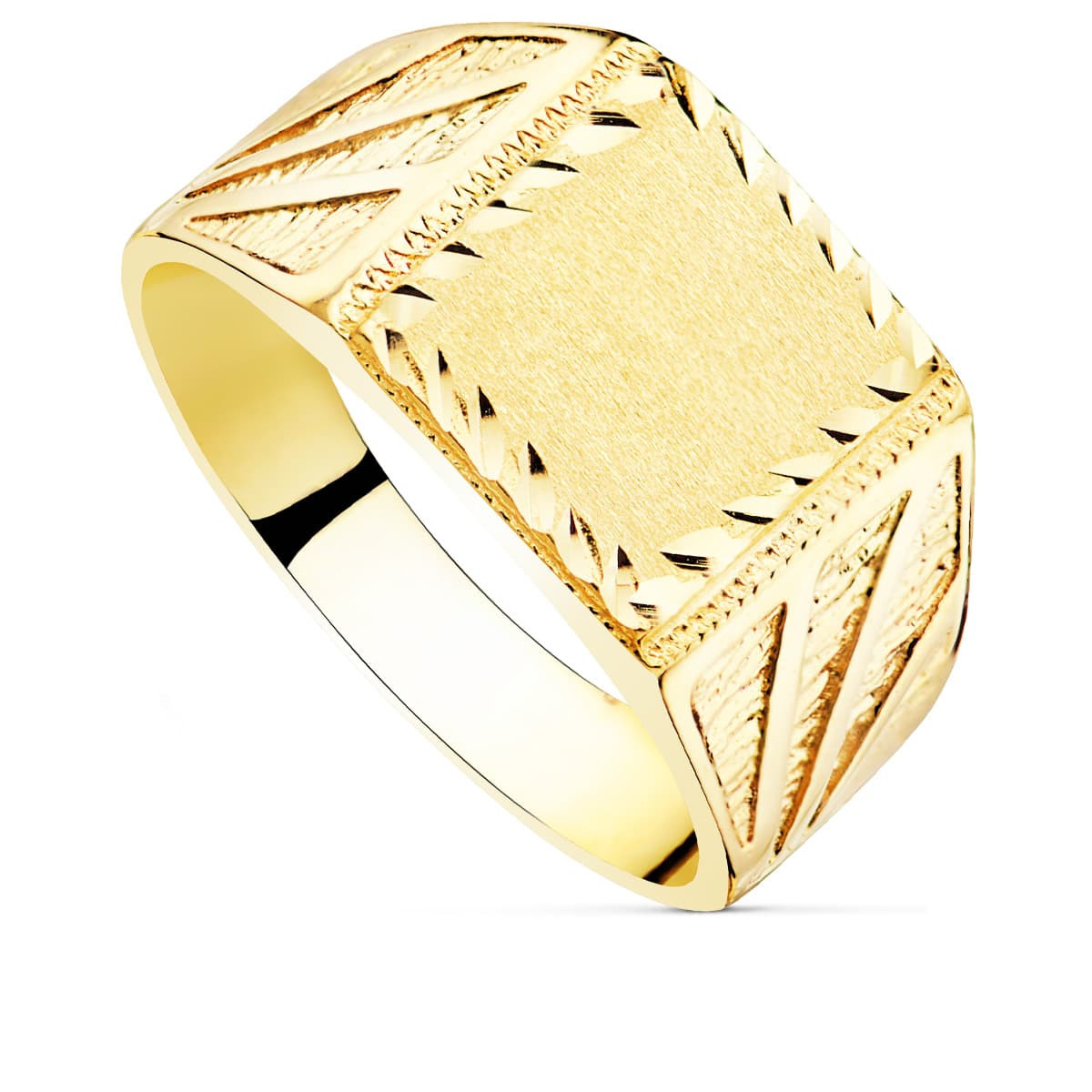 18K SELLO MACIZO CABALLERO ORO AMARILLO TALLADO CABEZA CUADRADA 11X11 MM