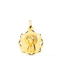 18K MEDALLA ORO AMARILLO CAPILLA VIRGEN NIÑA PERFIL MATIZADA 17X14 MM