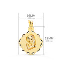 18K MEDALLA ORO AMARILLO VIRGEN NIÑA PERFIL PANDERETA TALLADA 19X16 MM