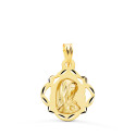 18K MEDALLA ORO AMARILLO VIRGEN NIÑA PANDERETA CALADA 19X16 MM