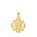 18K MEDALLA ORO AMARILLO VIRGEN NIÑA PERFIL PANDERETA TALLADA 19X16 MM