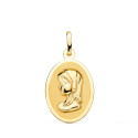18K MEDALLA ORO AMARILLO VIRGEN NIÑA OVAL EN BRILLO 21X15 MM