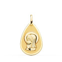 18K MEDALLA ORO AMARILLO VIRGEN NIÑA GOTA EN BRILLO Y MATE 23X15 MM