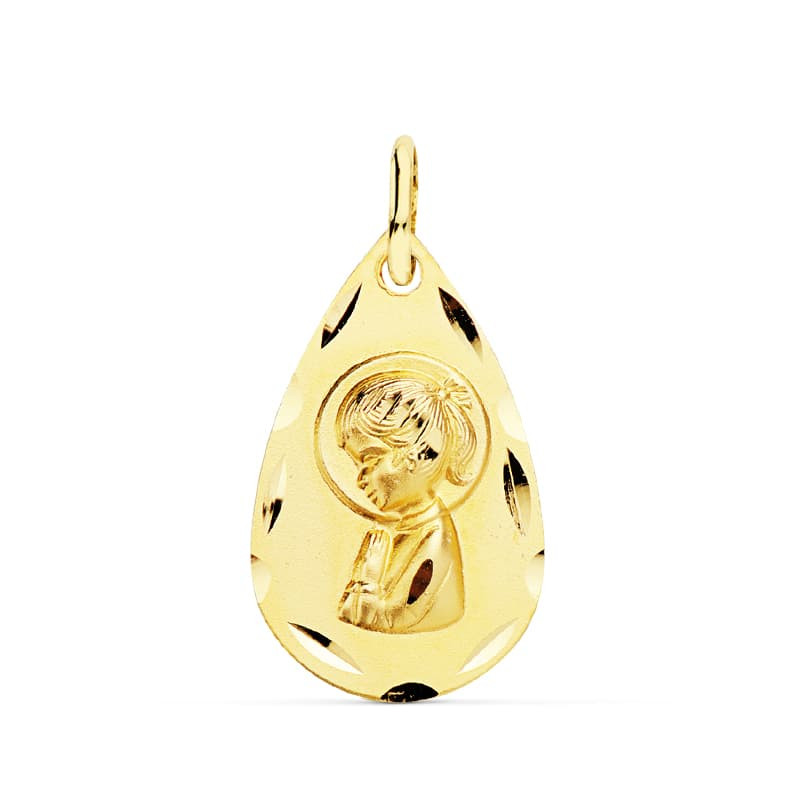 18K MEDALLA ORO AMARILLO VIRGEN NIÑA LAGRIMA 19X11 MM