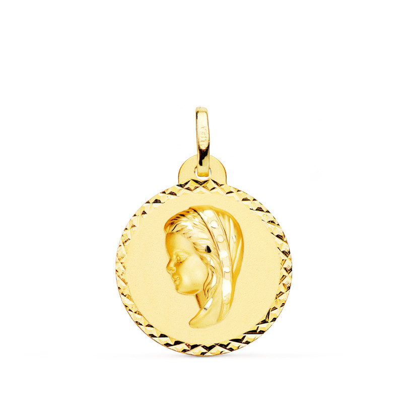 18K MEDALLA ORO AMARILLO VIRGEN NIÑA TALLA CRUZADA 20 MM