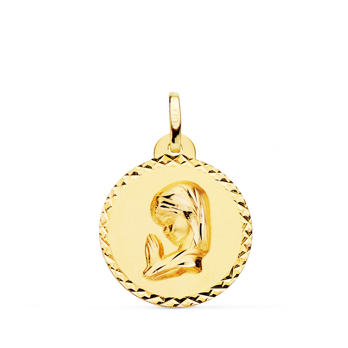 18K MEDALLA ORO AMARILLO VIRGEN NIÑA TALLA CRUZADA 20 MM