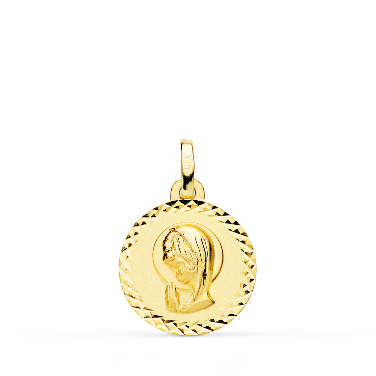 18K MEDALLA ORO AMARILLO VIRGEN NIÑA TALLA CRUZADA 16 MM