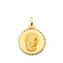 18K MEDALLA ORO AMARILLO VIRGEN NIÑA TALLA CRUZADA 20 MM