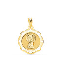 18K MEDALLA ORO AMARILLO VIRGEN NIÑA CERCO CALADO EN BRILLO 20X18 MM