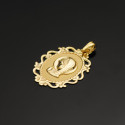 18K MEDALLA ORO AMARILLO VIRGEN NIÑA CERCO CALADO EN BRILLO 31X21 MM