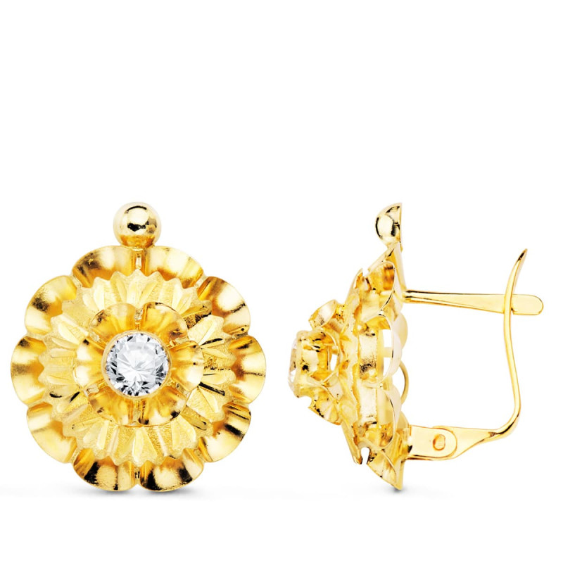 18K PENDIENTES ORO AMARILLO CUBANAS CON CIRCONITA 18X15 MM CIERRE CATALAN