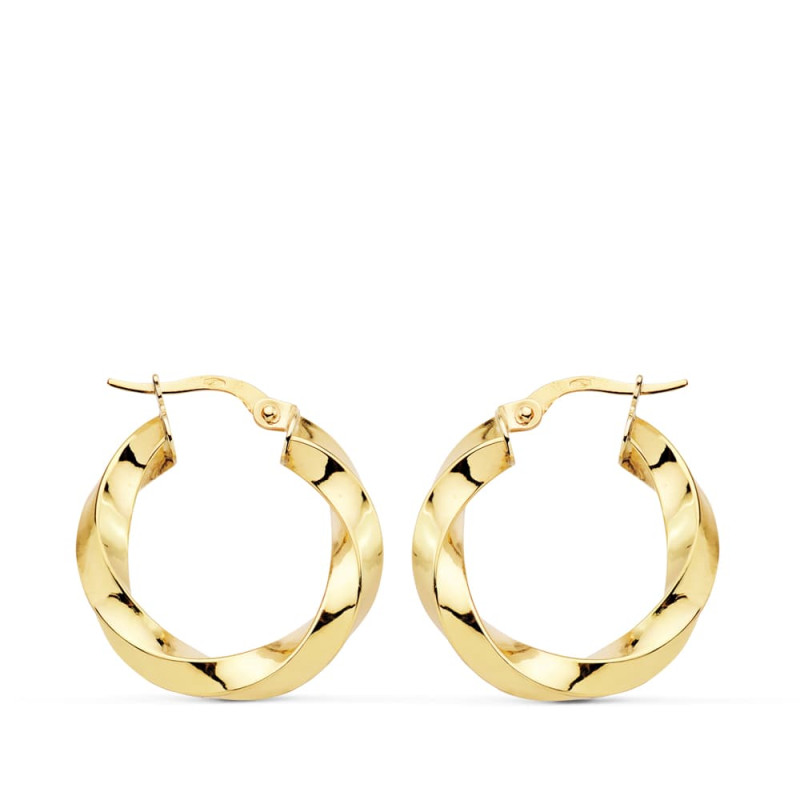 18K AROS ORO AMARILLO BRILLO RETORCIDOS 22X3 MM