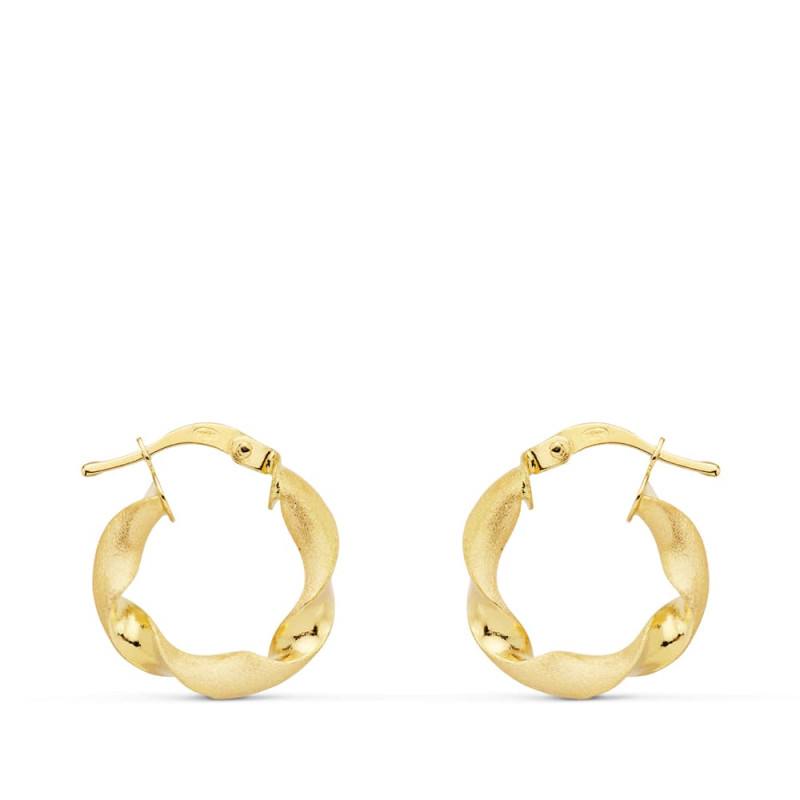 18K AROS ORO AMARILLO MATE Y BRILLO HUECOS 17 MM