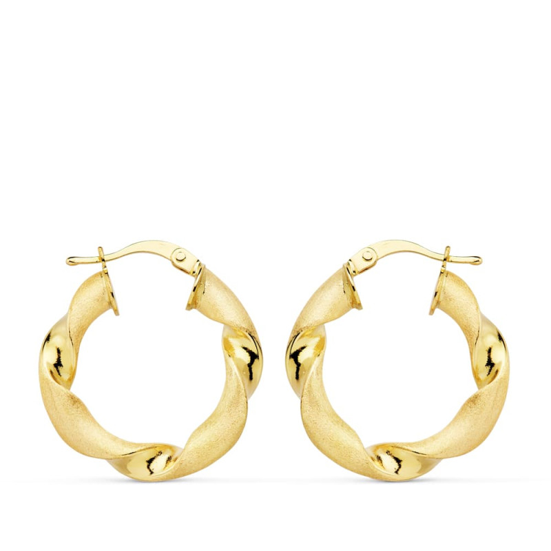 18K AROS ORO AMARILLO MATE Y BRILLO HUECOS 24 X 4 MM