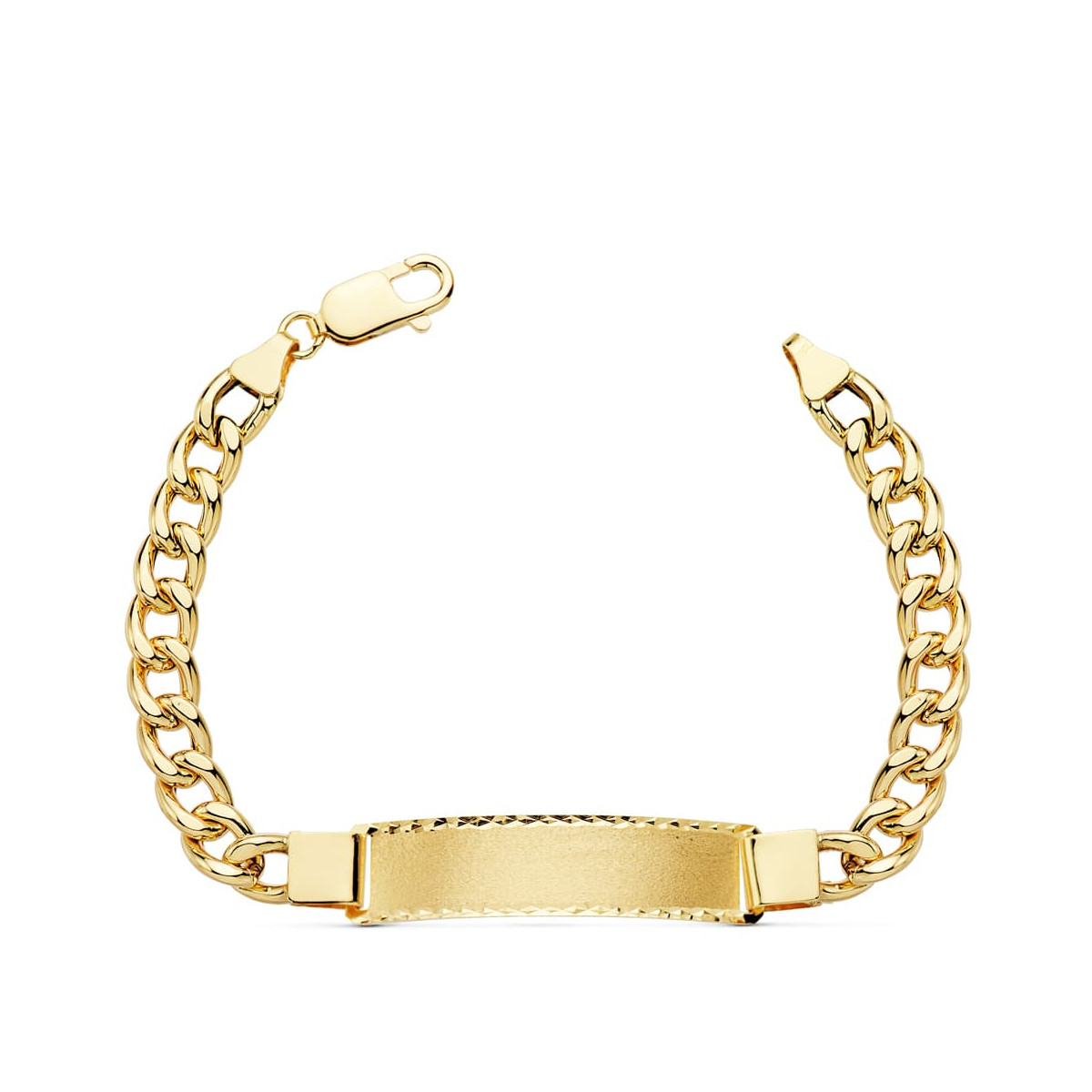18K PULSERA ESCLAVA ORO AMARILLO BARBADA HUECA ANCHO: 7MM. LARGO: 21,5 CM  PLACA CHAPA: 42X10MM