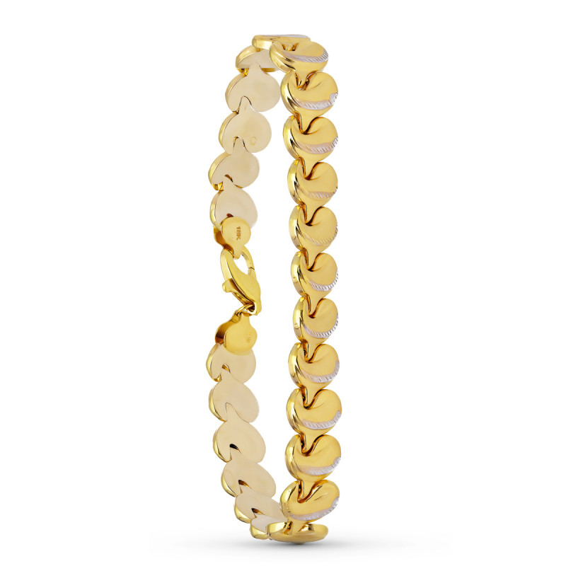18K PULSERA ORO BICOLOR ESTAMPACION 20CM