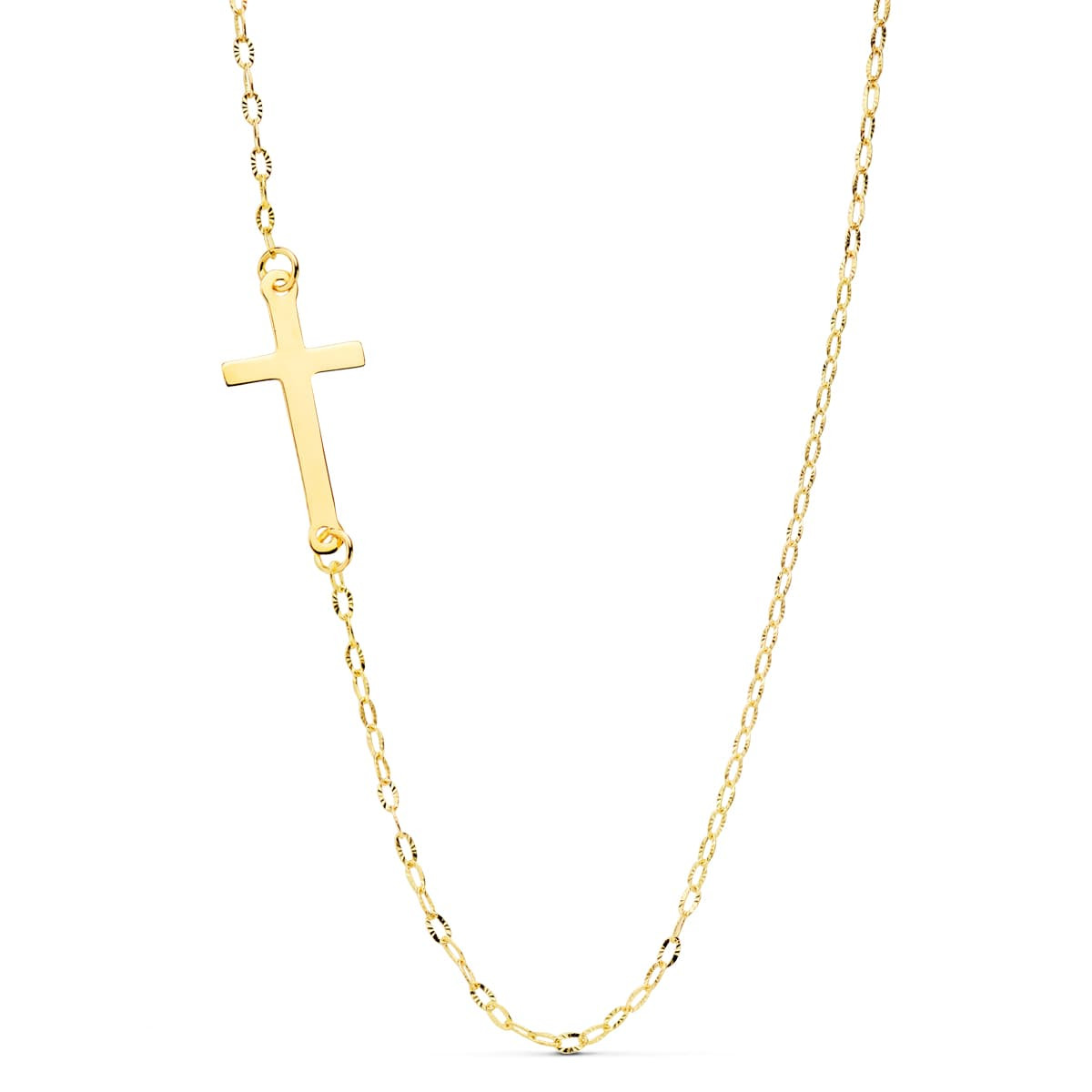 18K GARGANTILLA ORO AMARILLO CRUZ 17X8 MM CADENA FORZADA 42CM