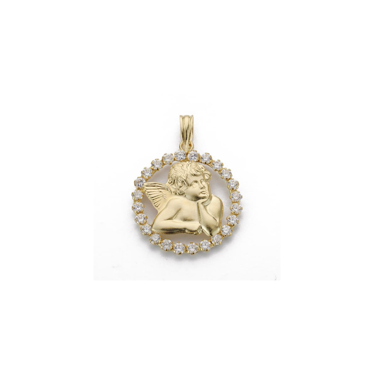 18K MEDALLA SILUETA ORO AMARILLO ANGEL CIRCONITA 19 MM