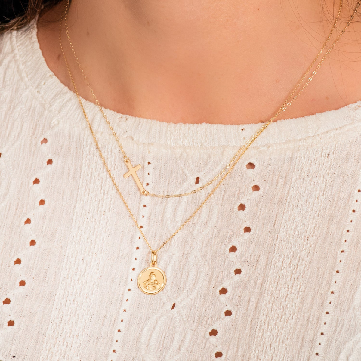 18K GARGANTILLA ORO AMARILLO CRUZ 17X8 MM CADENA FORZADA 42CM