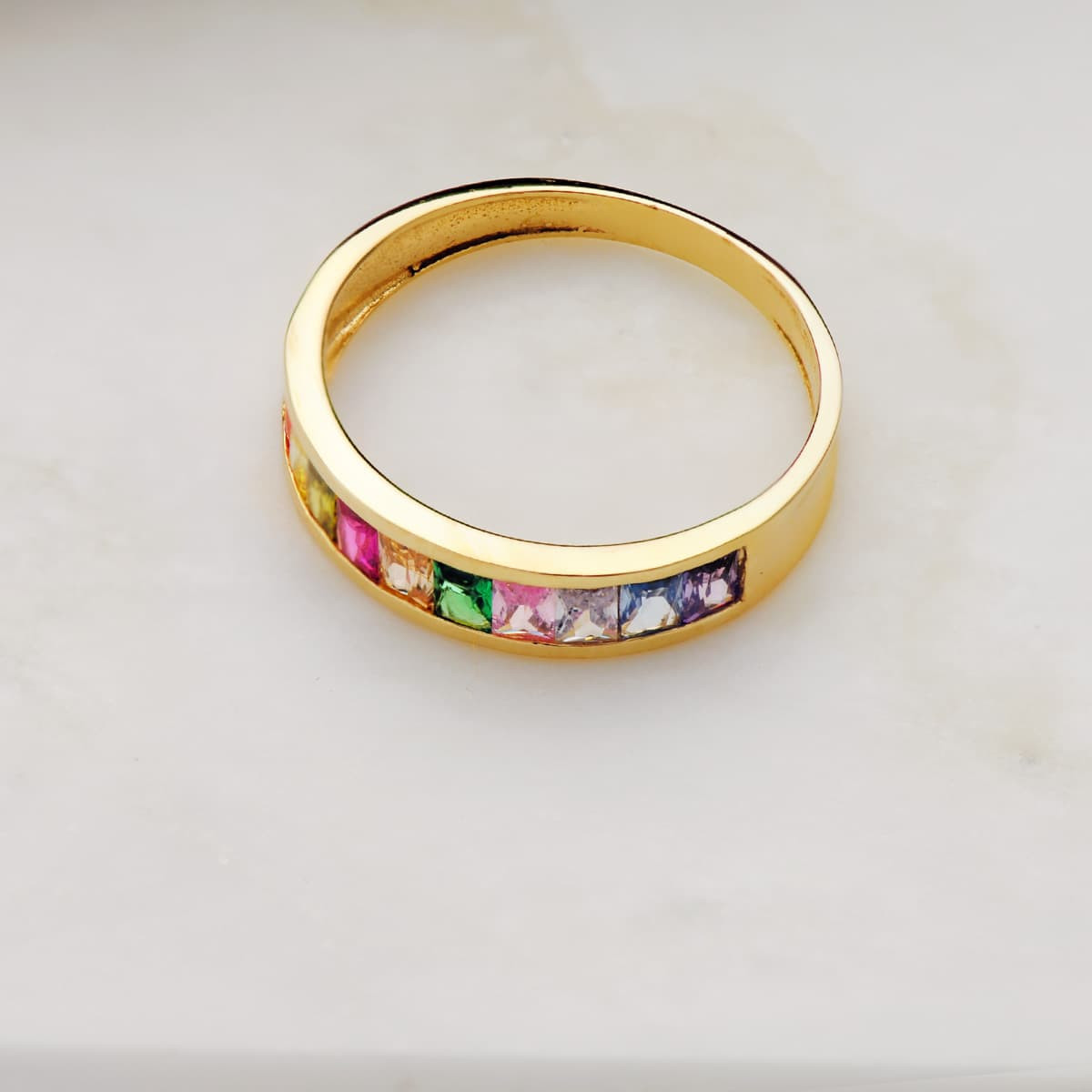 18K SORTIJA ORO AMARILLO CIRCONITA COLORES BAGUETTE. 4 MM