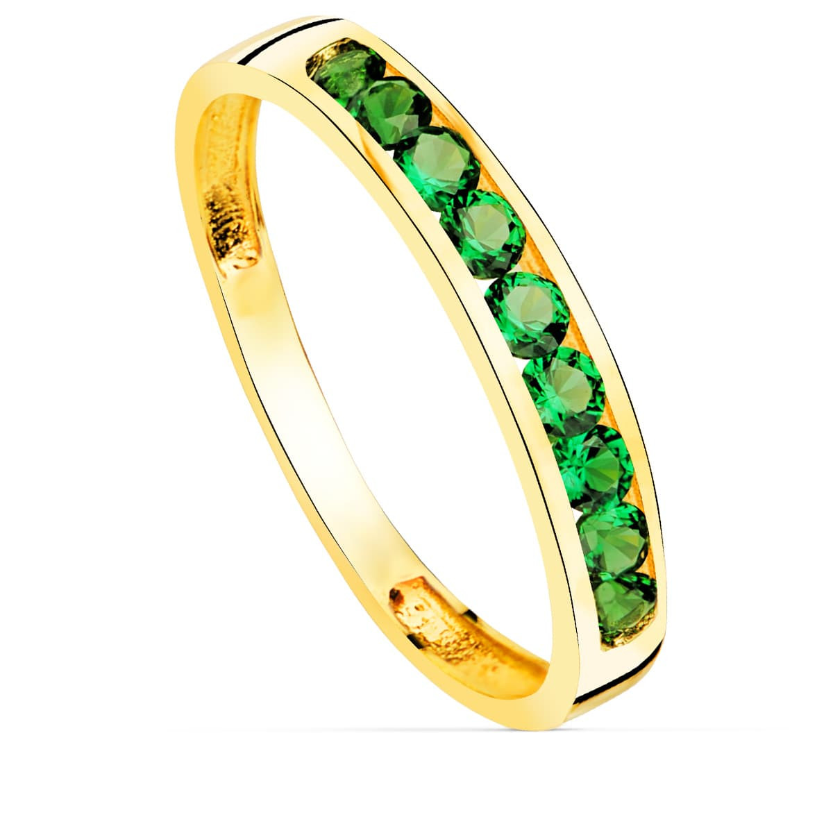 18K SORTIJA ORO AMARILLO 9 CIRCONITA VERDES. ANCHO CUERPO 3.5 MM