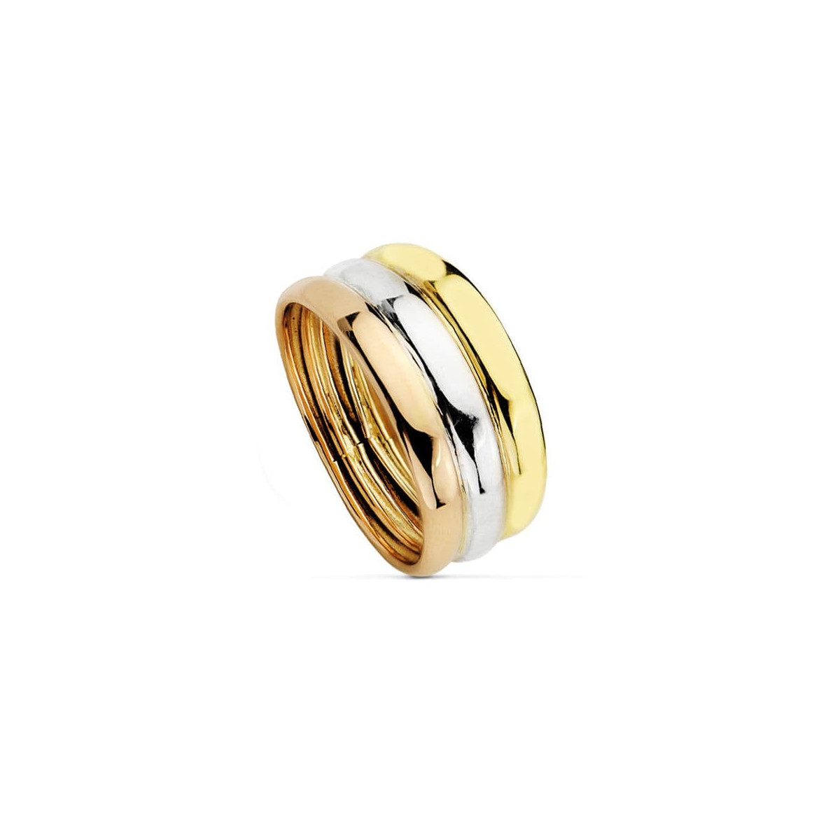 18K SORTIJA ORO TRICOLOR TRES BANDAS BRILLO ANCHO 8.5 MM