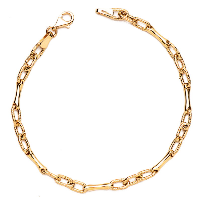 18K PULSERA ORO AMARILLO HUECA ESLABON Y TRAMO ANCHO: 4 MM. LARGO: 19CM