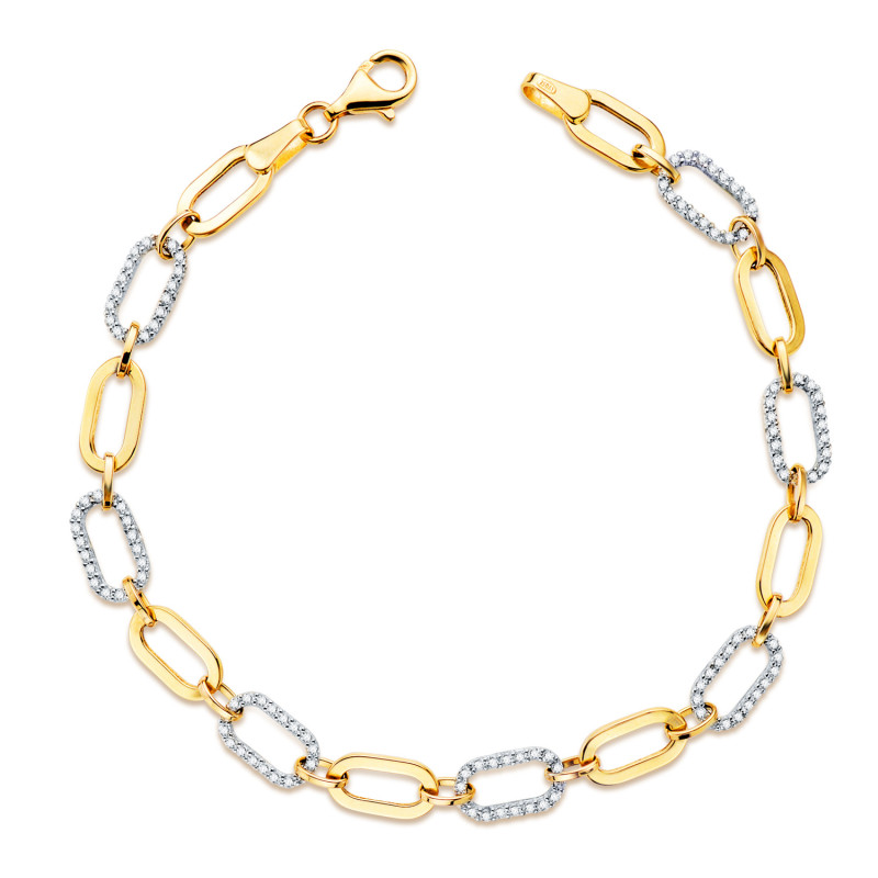 18K PULSERA ORO BICOLOR ESLABONES HUECOS Y CIRCONITA ANCHO: 5 MM. LARGO: 19CM