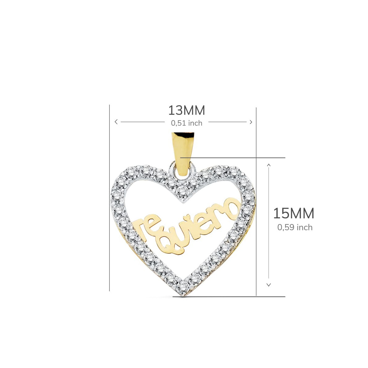 18K COLGANTE ORO BICOLOR CORAZON TE QUIERO 15X13 MM C. AMOR