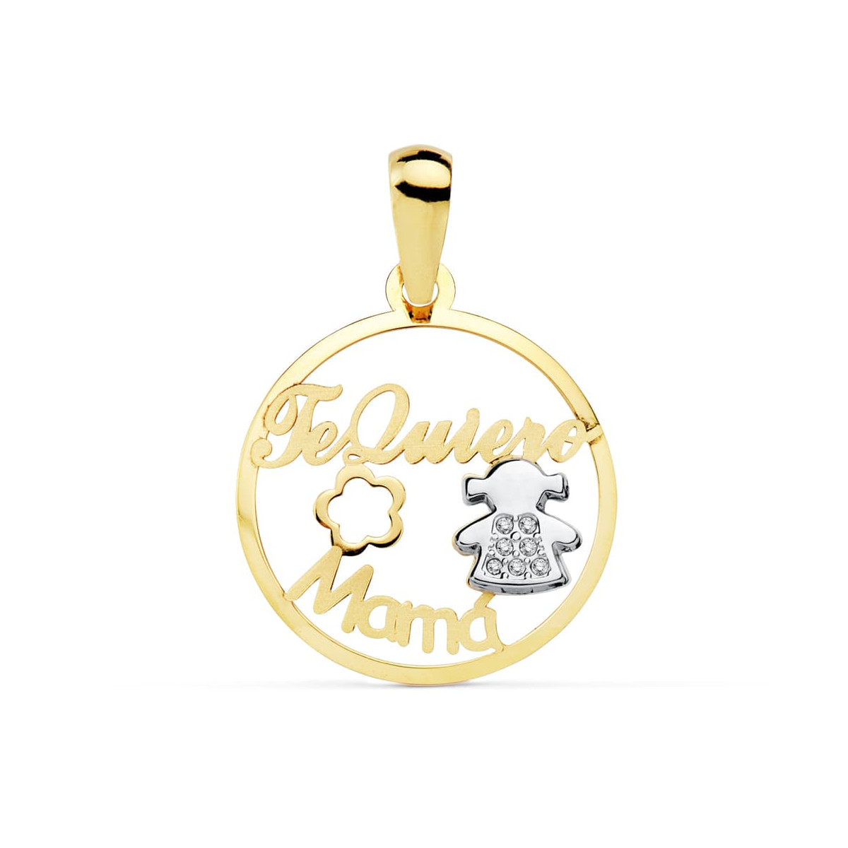 18K COLGANTE MAMA BICOLOR NIÑA Y FLOR 18 MM