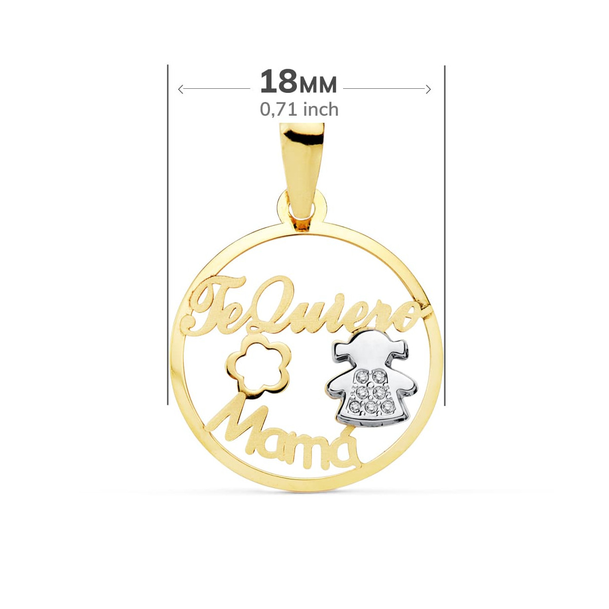 18K COLGANTE MAMA BICOLOR NIÑA Y FLOR 18 MM