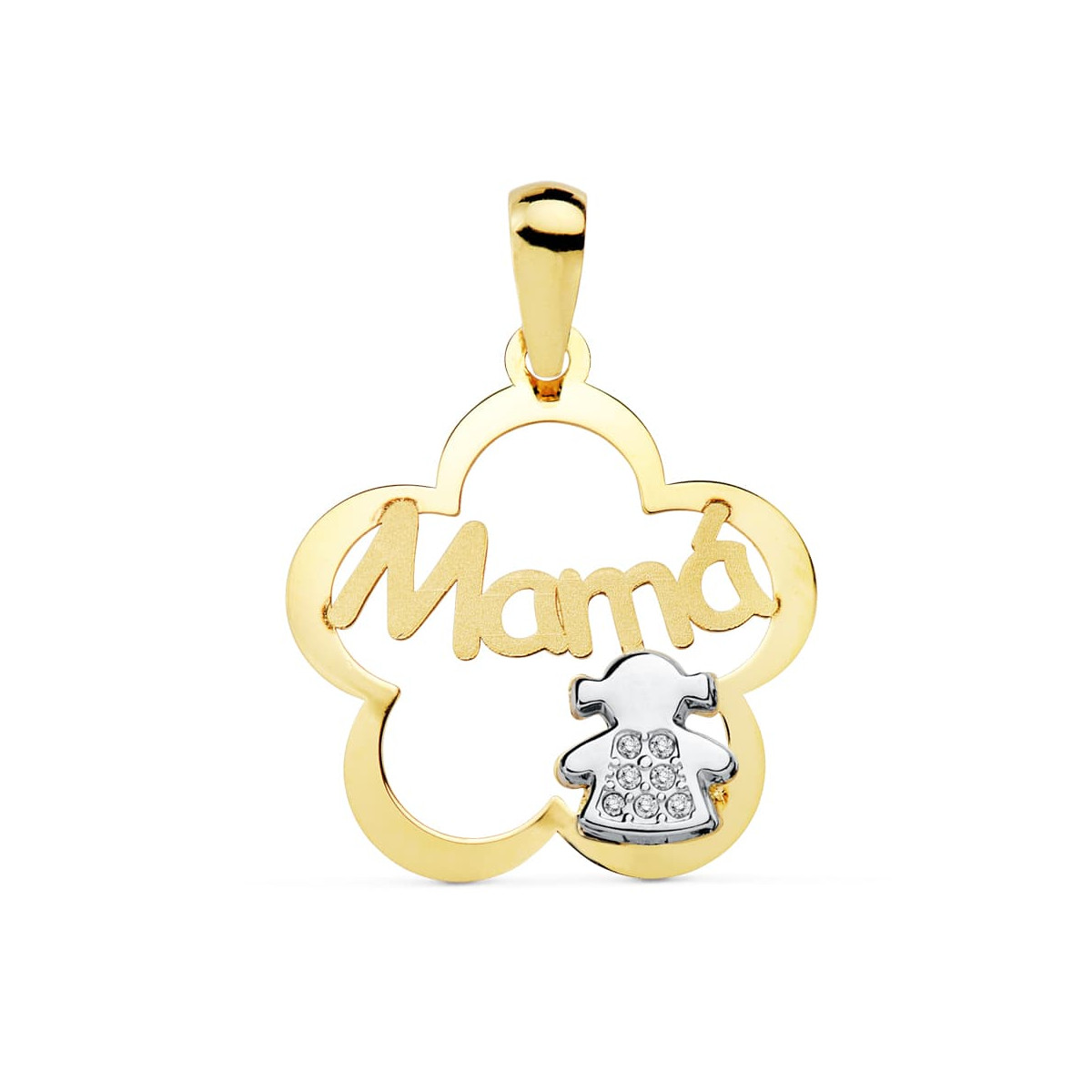 18K COLGANTE MAMA FLOR BICOLOR NIÑA 18 MM