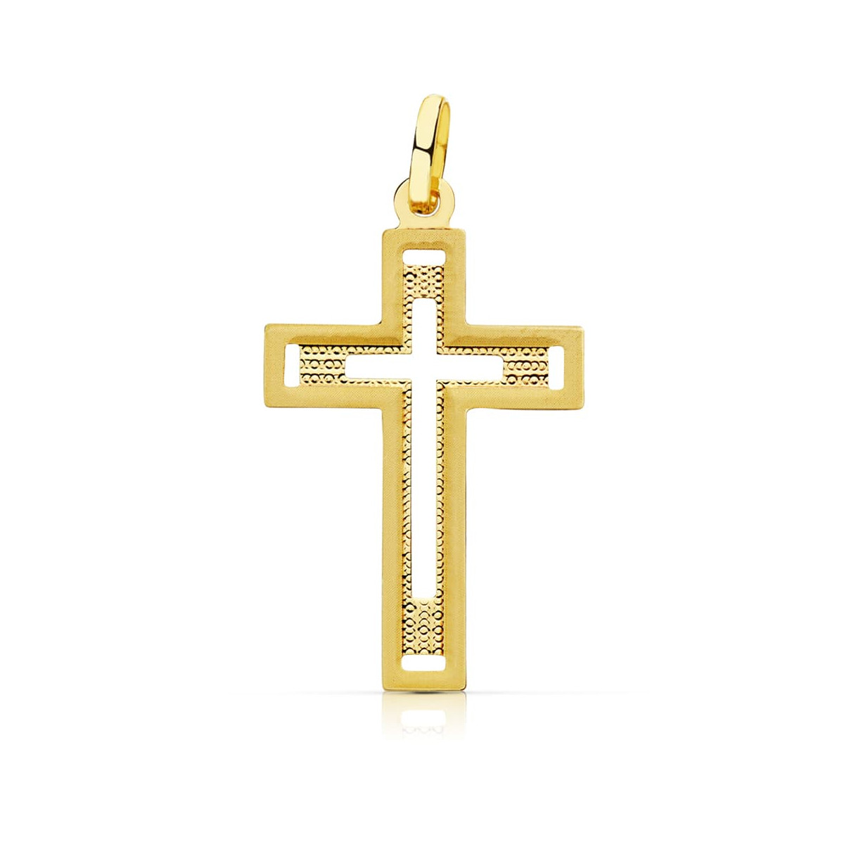 18K CRUZ ORO AMARILLO SIN CRISTO TALLADA 28X17 MM